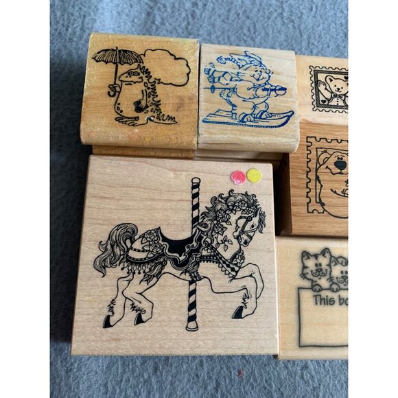 Assorted Wooden Rubber Stamps Scrapbooking - Carousel Horse Cute Animals & More - Picture 2 of 6